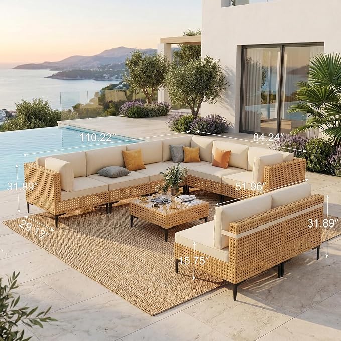 ABCASA 9-Piece Patio Sectional Furniture Set, Boho Patio Conversation Set - Image 2