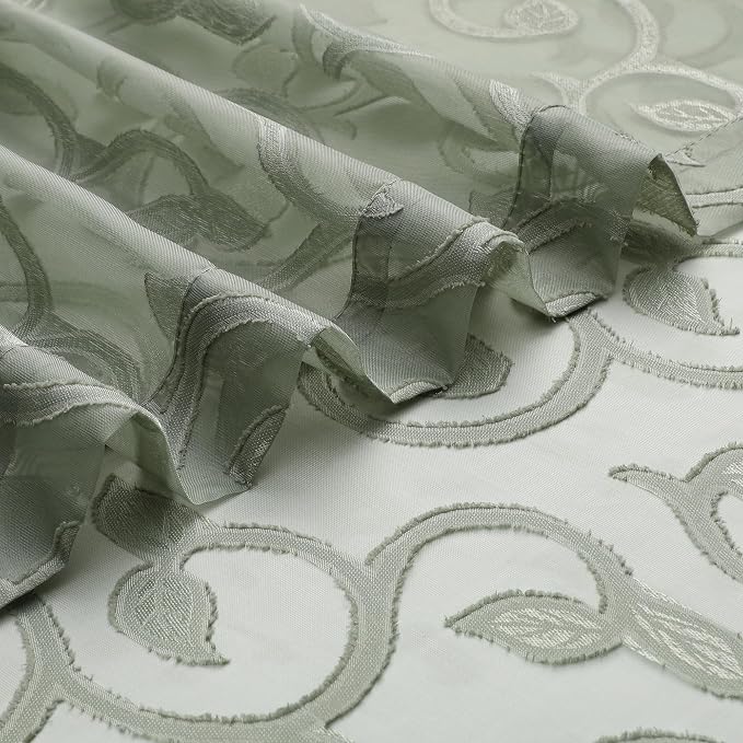 OWENIE Furman Sage Green Sheer Curtains 54 Inch Length 2 Panels Set - Image 6