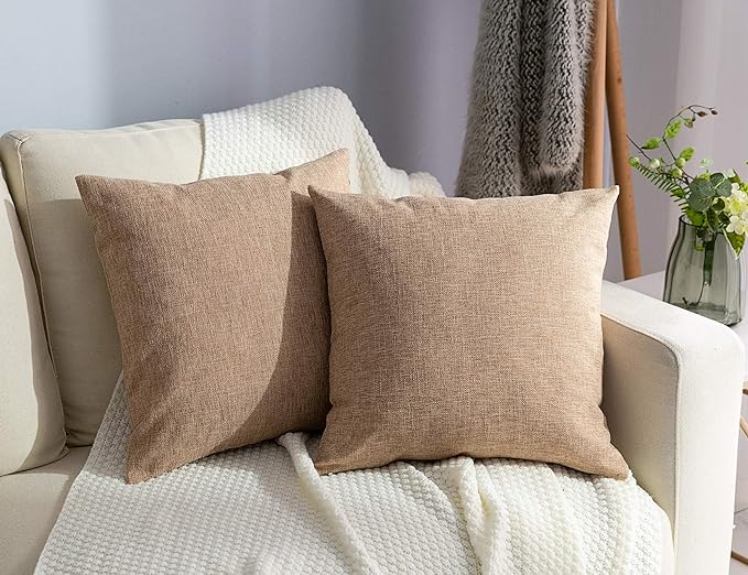 Stellhome Linen Throw Pillow Covers Square Solid Farmhouse Burlap Cushion Covers by Stellhome