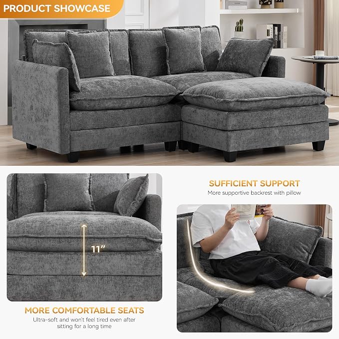 76'' Cloud Deep Seat Loveseat Sofa, Upholstered Chenille Modular 2-Seats - Image 3