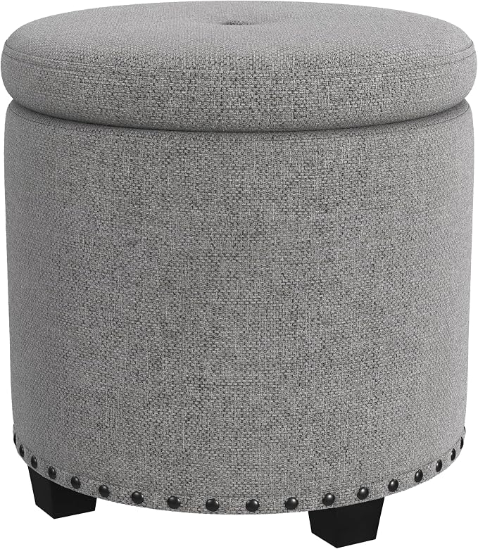 HomePop Home Decor | Upholstered Round Storage Ottoman - Image 5