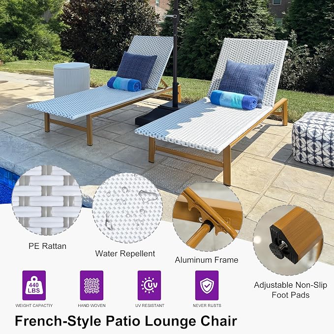 PURPLE LEAF Extra Wide Patio Chaise Lounge Set of 2 Outdoor Lounger French PE - Image 7