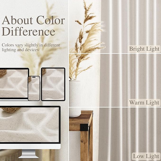 Nanspring Pearl White Linen Curtains 102 Inches Long - Image 3