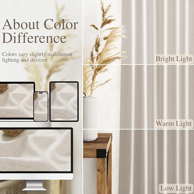 Nanspring Pearl White Linen Curtains 84 Inches Long - Image 3