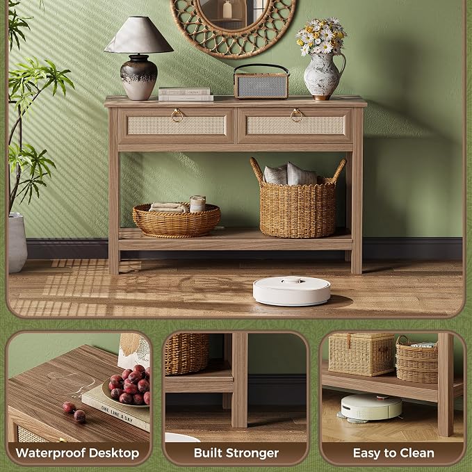 SUPERJARE Rattan Console Sofa Table - Image 8