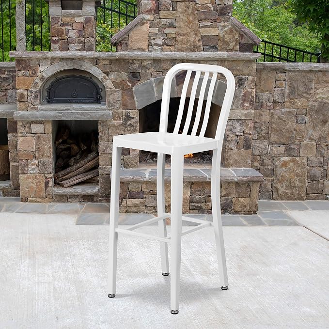 Flash Furniture Commercial Grade 30" High White Metal Indoor-Outdoor Barstool - Image 2