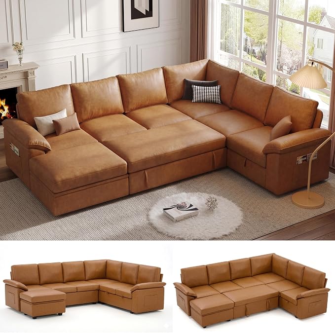 108 Inch Faux Leather Modular Sectional Sofa by Unknown