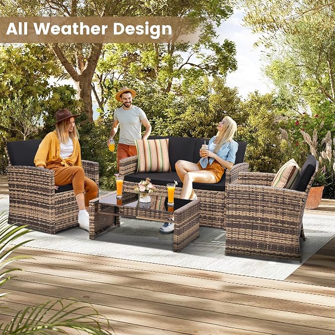 KROFEM 4-Piece Patio Furniture Set, Wicker Outdoor Rattan Sectional Sofa - Image 3