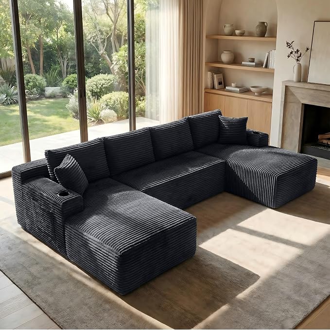 125 Inch Modular Sectional Sofa, Cloud Couch Oversized U Shaped Corduroy Sofa by VYNELITO