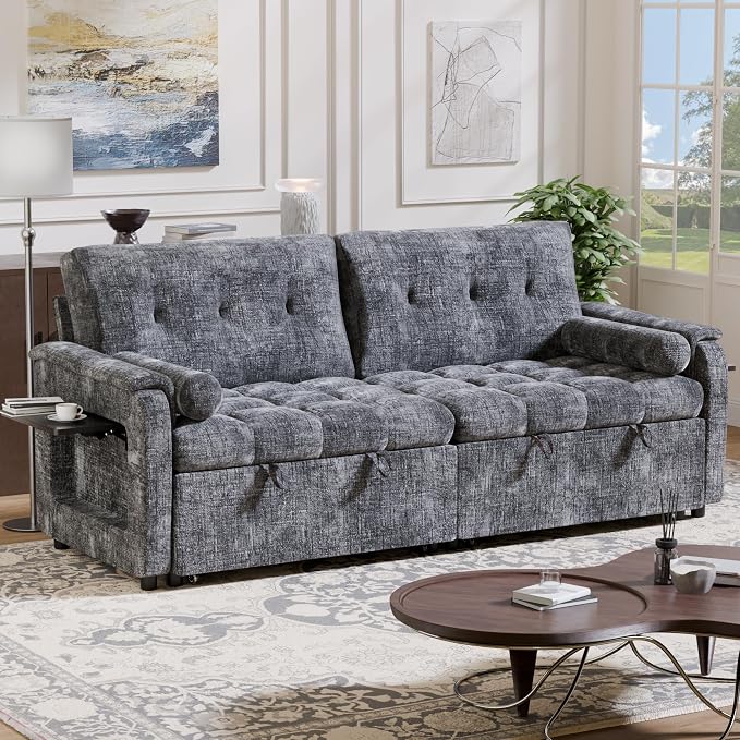 Convertible Sleeper Sofa Bed, 86 Inch Chenille Pull Out Couch - Image 7