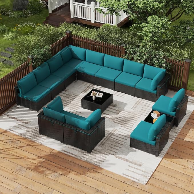 KIGOTY Patio Furniture Set, 14 Pieces Modular Outdoor Sectional Sofa, PE Rattan by KIGOTY