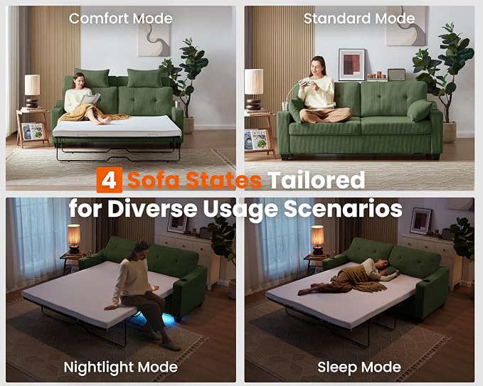 Queen Size Pull Out Sleeper Sofa Bed, 2-in-1 Convertible Corduroy Pull Out - Image 4