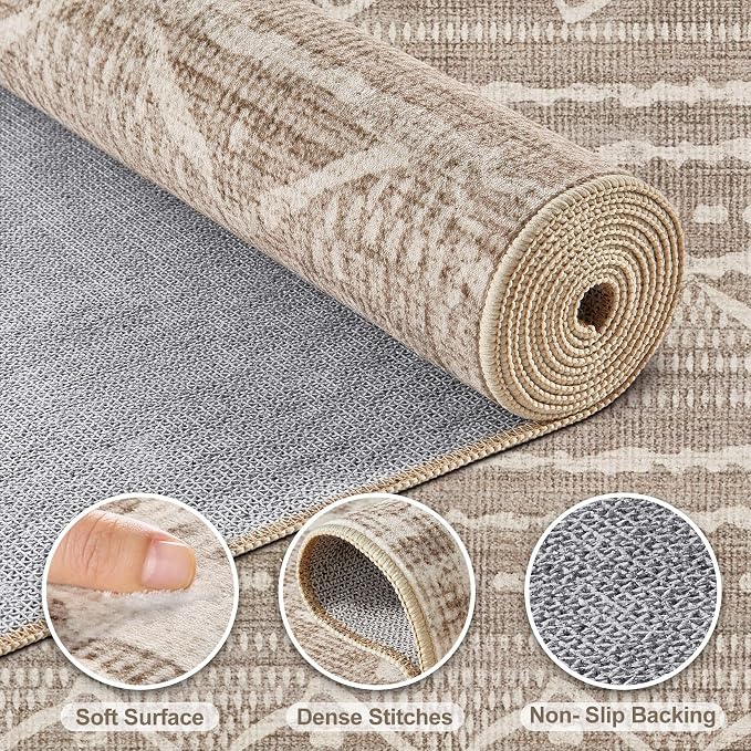 Nakagishi 5x7 Area Rugs Living Room: Washable Boho Large Neutral Soft Rug - Image 3