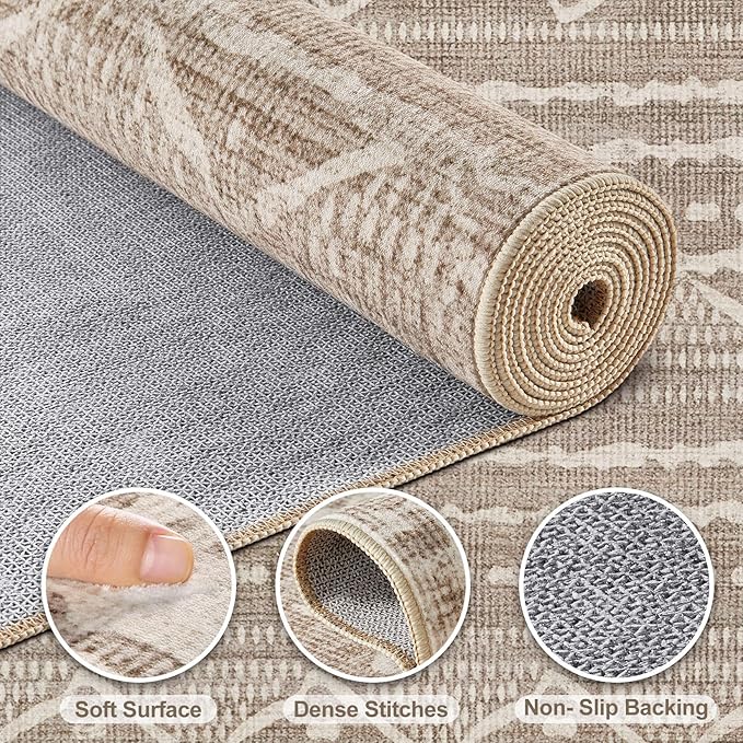Nakagishi Area Rug Living Room Rugs: 2X6 Machine Washable Boho Large Neutral - Image 3