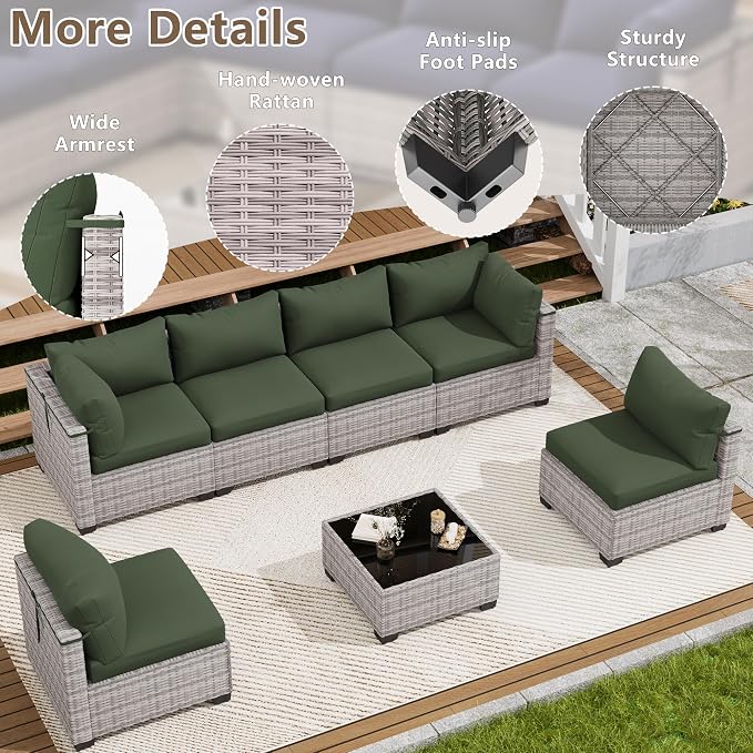 LOUVIXA 7 Piece Outdoor Patio Furniture Set, Outdoor Sectional Sofa, Wicker - Image 5