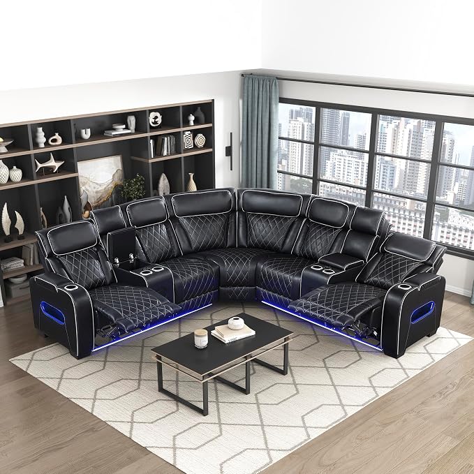 Lexicon 118" Power Reclining Sectional Sofa, Wall Hugger, 2 Recliner Seats - Image 12