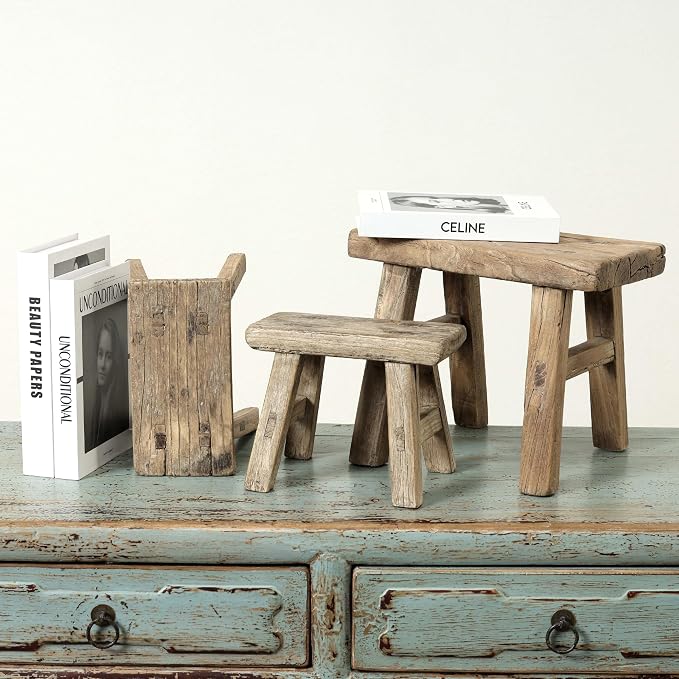 Artissance 11" W Rectangular Natural Wood Vintage Mini Stool - Image 5