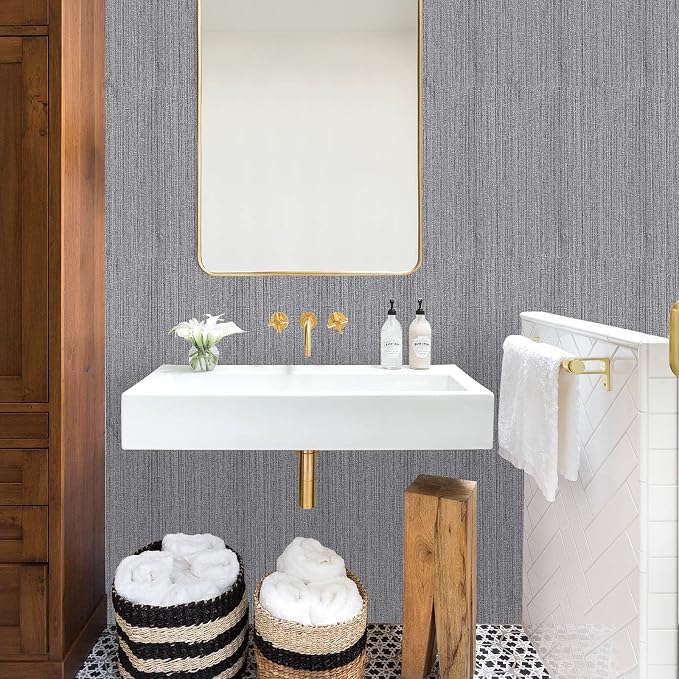 Grasscloth Peel and Stick Wallpaper Faux Weave Grey Contact Paper Modern - Image 4