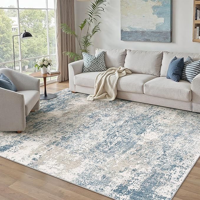 PureCozy Blue 8x10 Area Rug Washable Modern Abstract Living Room Carpet Non - Image 4