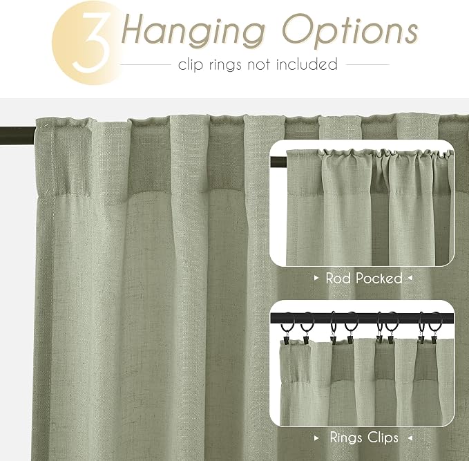 Linen Blend Sage Green Curtains 84 inch Length 2 Panels - Image 2
