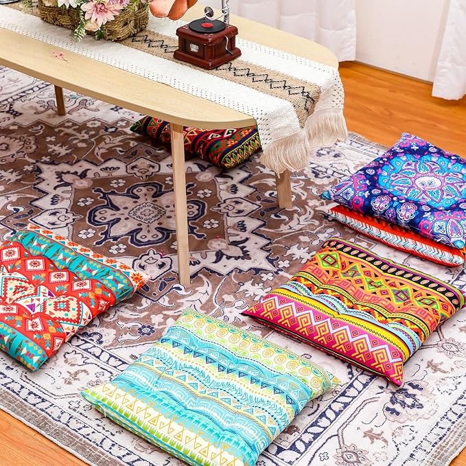 Menkxi 6 Pcs Bohemian Floor Pillows Seating 15 Inch Boho Floor Cushions Sitting - Image 6