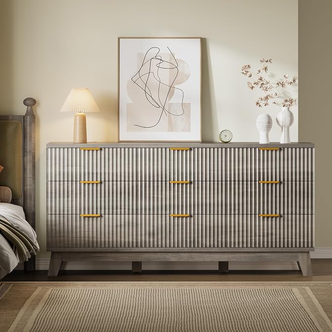 BORNOON Fluted 9 Drawer Dresser, 57.1" Wide Modern Boho Chest of Drawers - Image 4