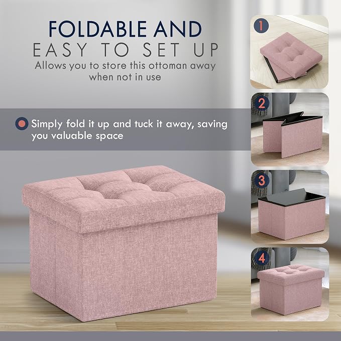 Ornavo Home Small Storage Ottoman, Foldable Collapsible Rectangle Linen Ottoman - Image 5