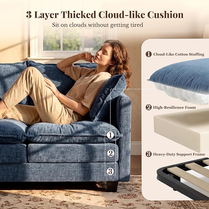 Loveseat Sofa with Ottoman, Cloud 3-Layer Cushion, Living Room, in a Box - Image 4