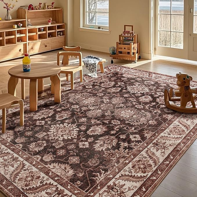 Area Rugs for Living Room, 6x9 Washable Area Rug for Bedroom, Retro Floral - Image 6