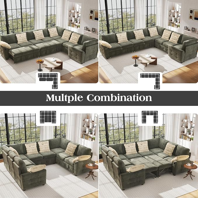 Ihanherry Large U-Shaped Sectional Sofa Bed, 8-Seater Convertible Sleeper - Image 8