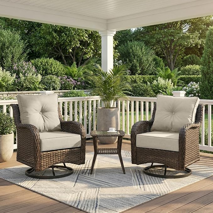 Patio Furniture Set, High Back Swivel Chairs, Weather Resistant Olefin Fabric by SAILARYPatioFurniture