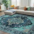 RELEANY Area Rugs 7'x10' Washable Non-Slip, Floral Vintage Distress Print by RELEANY