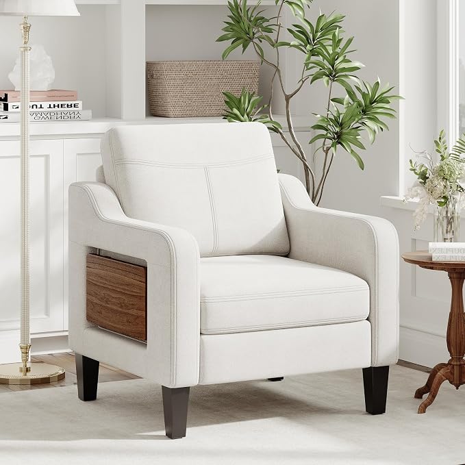 Accent Chair for Living Room Modern Linen Upholstered Armchair Side Wooden - Image 9