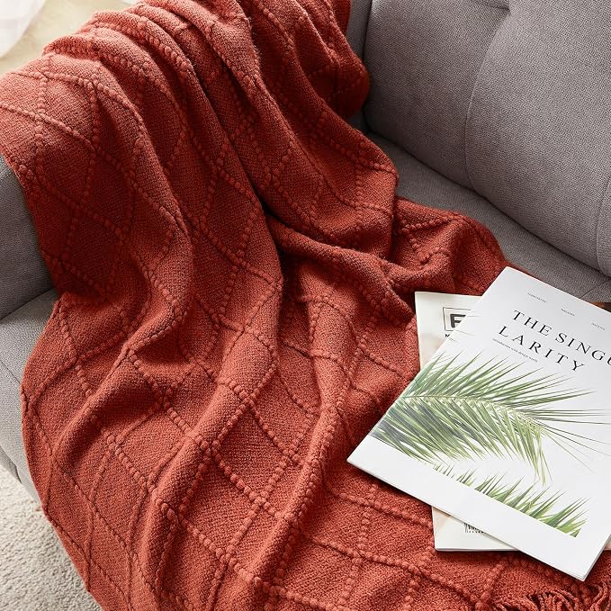 BOURINA Burgundy Throw Blanket 50 x90 Inches Throw Textured Solid Soft Sofa - Image 6