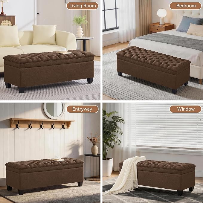 WUTUTUEE 50" Fabric Storage Ottoman Bench, Upholstered Rectangle End of Bed - Image 7