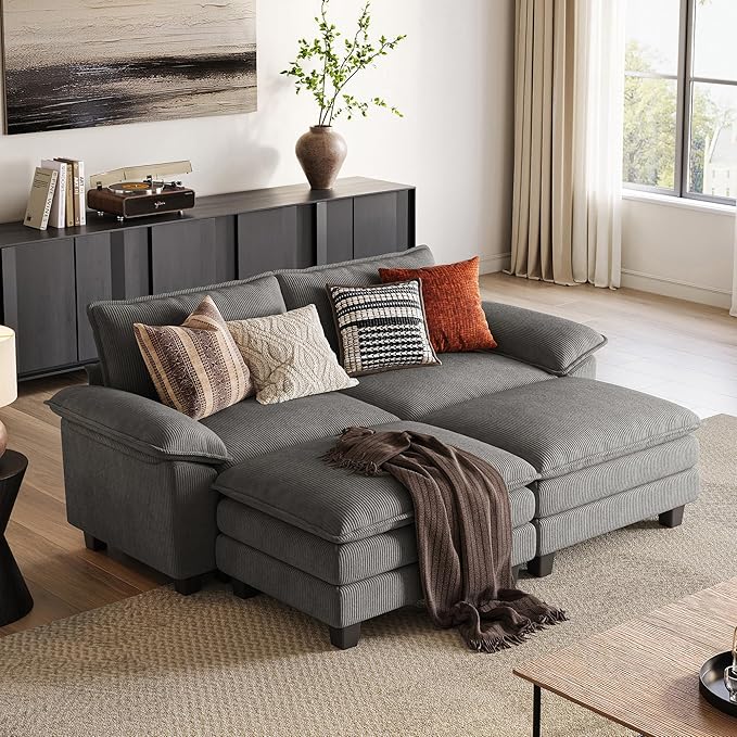 LINSY HOME 90" Modular Cloud Love Seat Sofa, Corduroy Soft Sectional Couch by LINSYHOME