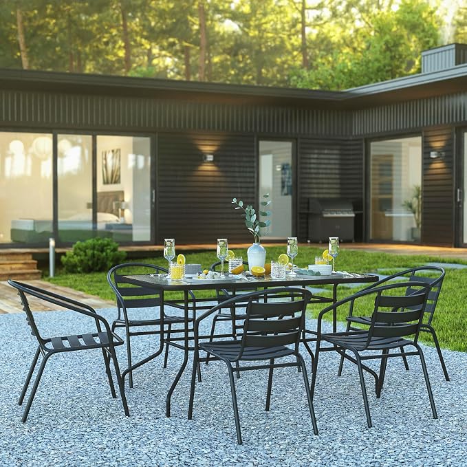 Flash Furniture Lila 7-Piece Glass Patio Table and Chairs Set, Outdoor Patio - Image 2