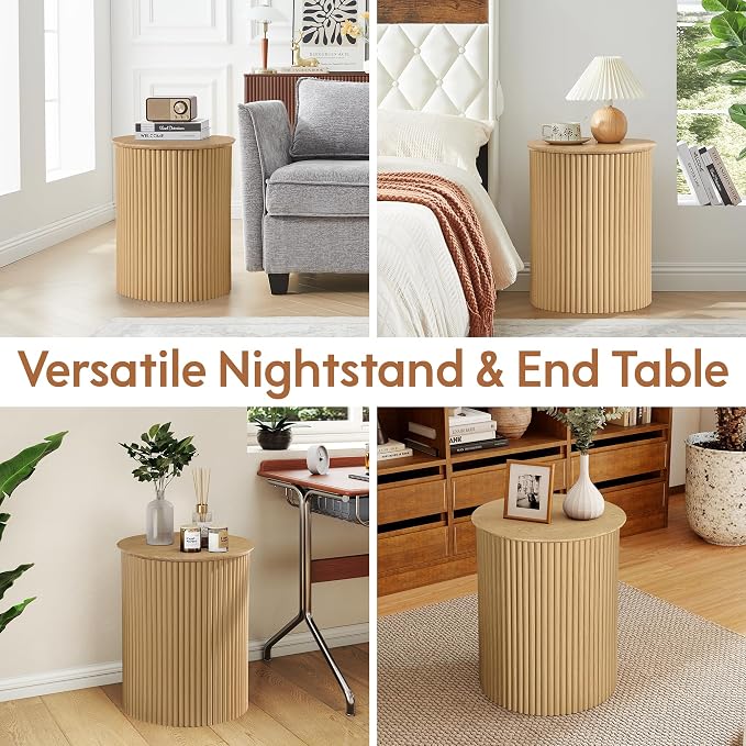 AVZEAR Small Round Side Table Fluted Night Stand Set of 2, Modern Boho End Table - Image 4
