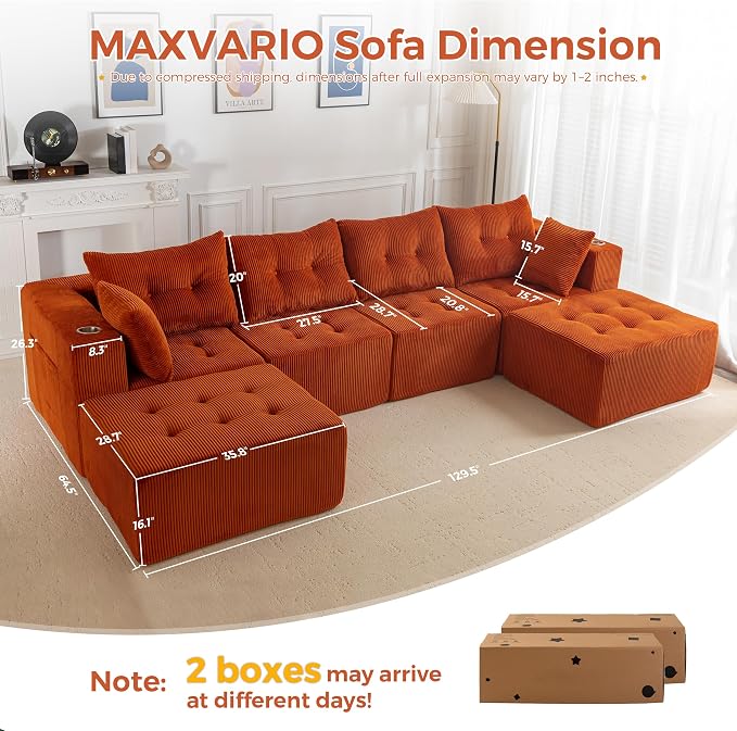 MAXYOYO 129.5" Modular Sectional Sofa Couch, U Shaped Modern Cloud Couch - Image 2