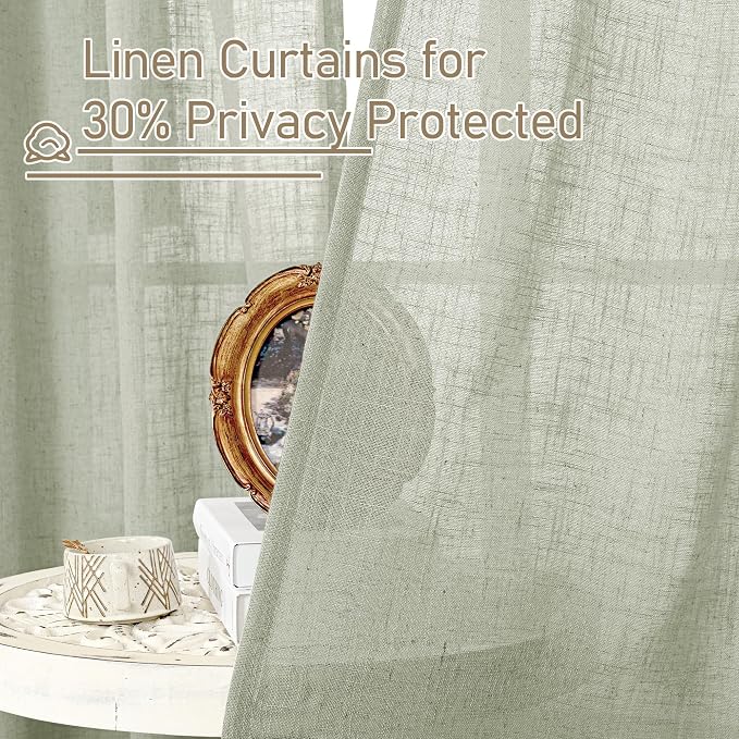 LAMIT Short Linen Curtains 40 Inch Length, Sage Grey Small Window Semi Sheer - Image 6