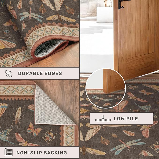 Brown Large 8x10 Living Room Area Rug, Unique Washable Insect Rugs - Image 5