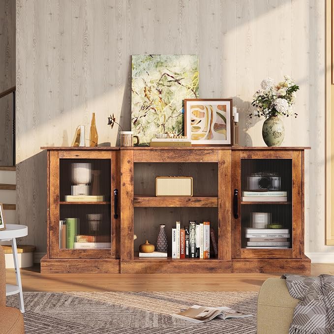 WLIVE Farmhouse TV Stand for 65 inch TV, Open Shelves TV Console for Living - Image 7