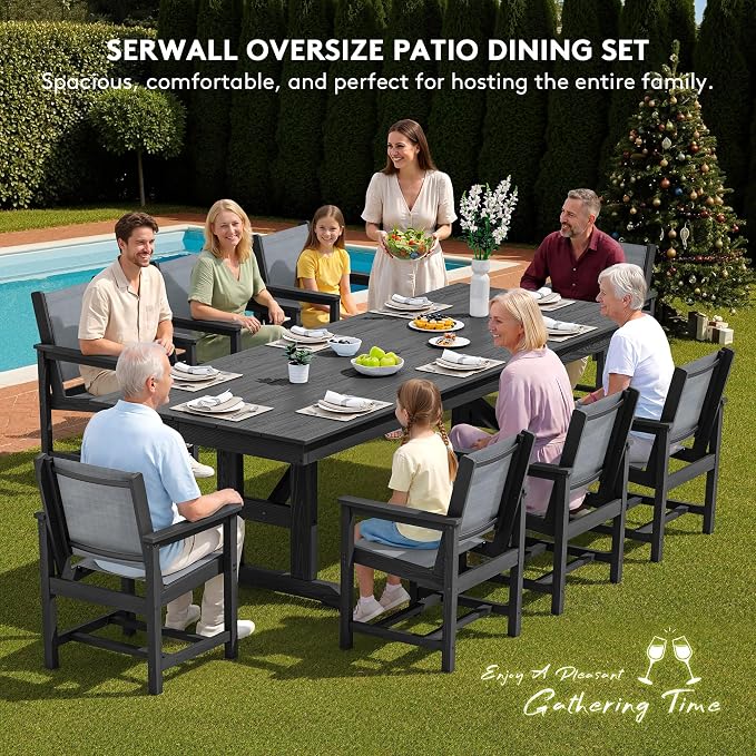 SERWALL Outdoor Dining Chairs Set of 2, All-Weather HDPE Textilene Sling Dining - Image 6