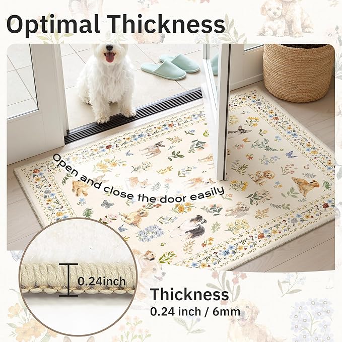 2x3 Dog Rugs for Entryway, Machine Washable Door Mat Animal Floral Small Area - Image 5
