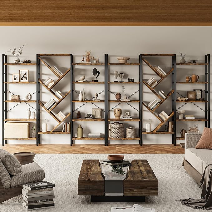 INNOD 70x70 Triple 5 Tier Book Shelf, Large Wooden Bookcase - Image 6