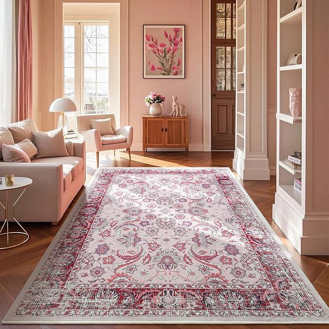 Area Rugs for Living Room, 4x6 Washable Rugs for Bedroom, Non-Slip Floral by Rtizon