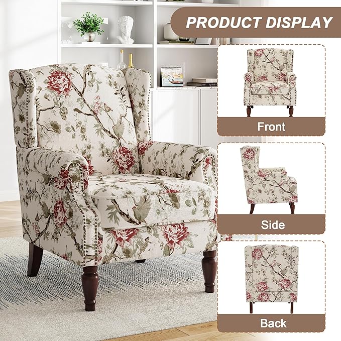 Pia Ricco High Back Floral Accent Chair - Image 3