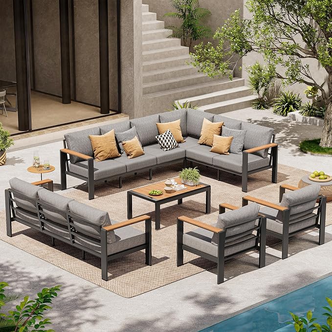 Aluminum Outdoor Patio Furniture Set, 11 Seats Patio Conversation Sets by ComfCove