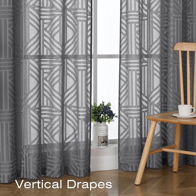Simplebrand Grey Semi Sheer Curtains 84 Inches Long 2 Panels, Light Filtering - Image 5