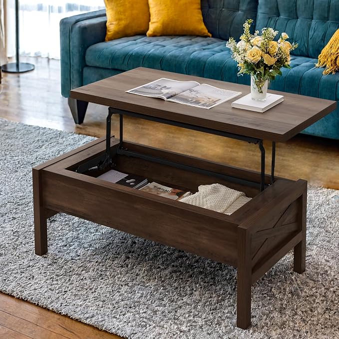 Lift Top Coffee Table with Hidden Compartment, Storage Coffee Table with Lift by LZLUOB